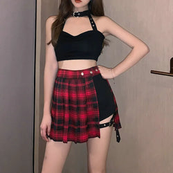 Plaid Side Slit Bodycon Mini Skirt