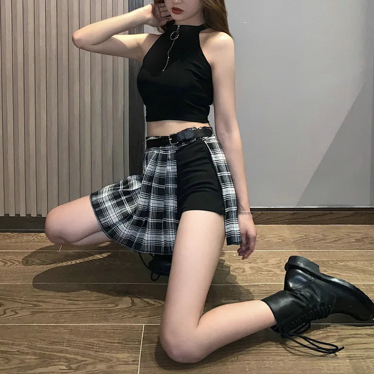 Plaid Side Slit Bodycon Mini Skirt