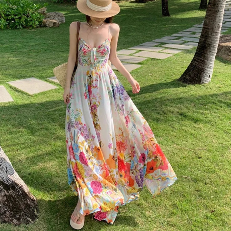 Summer Floral Print Boho Maxi Dress