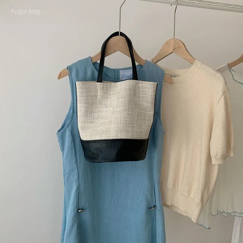 Summer Color Block Canvas Bag