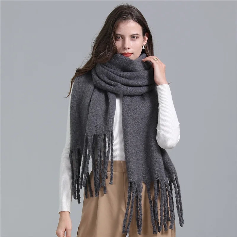 Plain Tassel Wool Scarf