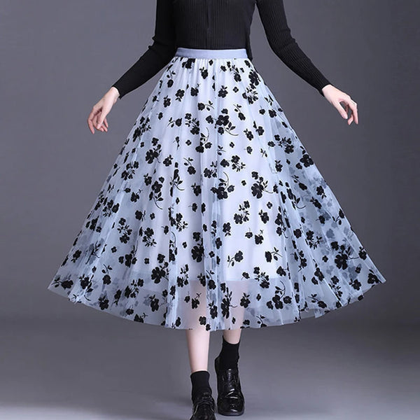 Elegant Mesh Floral Skirt